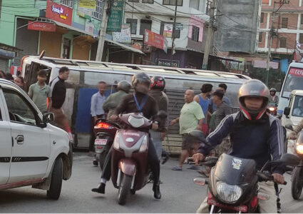 ललितपुरको बाहुनधारामा बस दुर्घटना